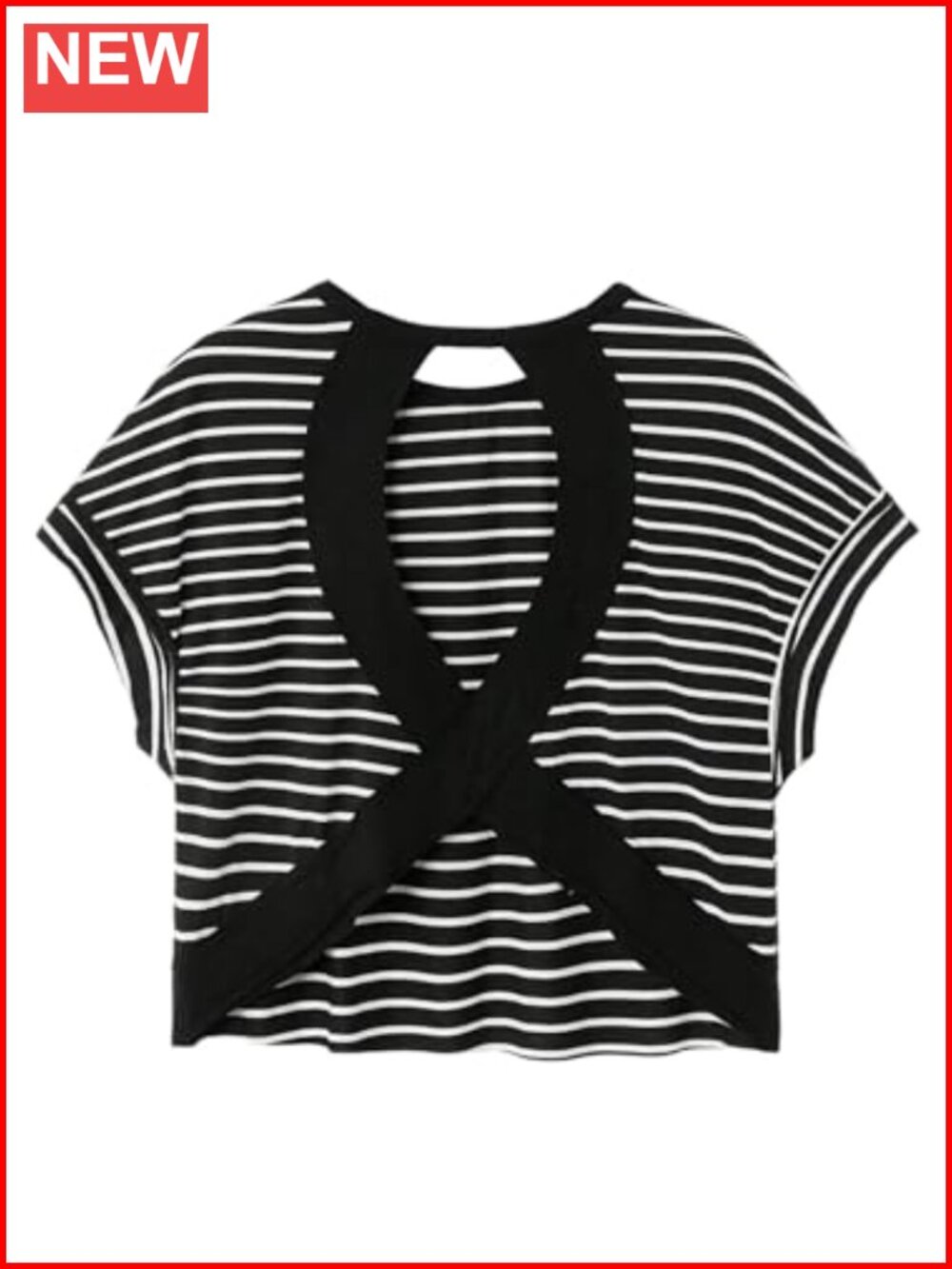 Oversized Open Back Workout T-Shirt Striped Cutout Crisscross Athleisure